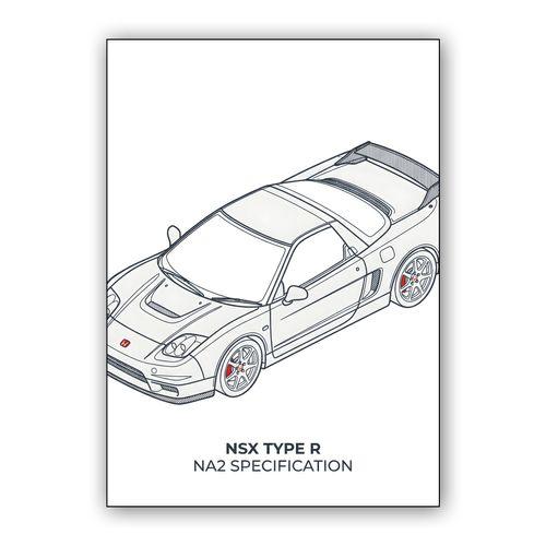 NSX Type R NA2: Minimalist Technical Illustration wall art poster