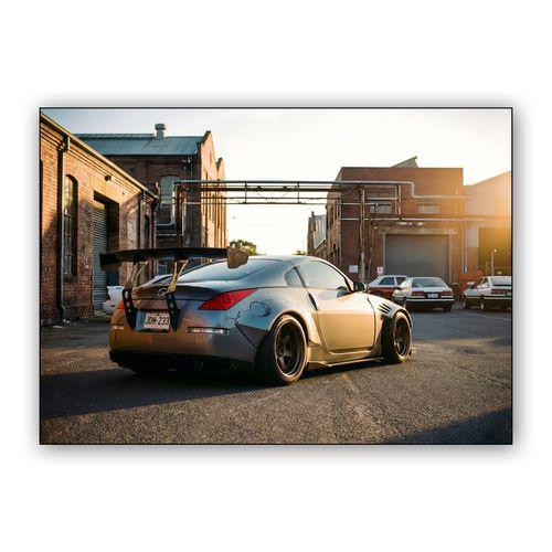Golden Industrial Zenith: Widebody Nissan Z33 wall art poster