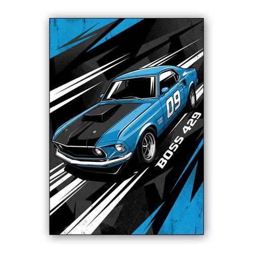 Ford Mustang Boss 429 Blue Speed Illustration wall art poster