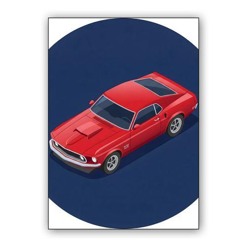 Red Mustang Boss 429 Isometric Illustration wall art poster