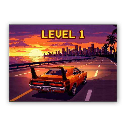Level 1: Sunset Daytona Arcade wall art poster
