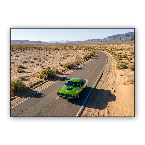 Desert Maverick: Green Plymouth Cuda Road Trip wall art poster