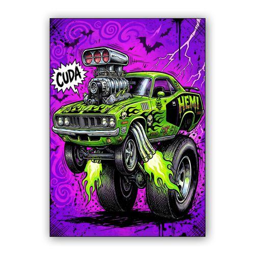 Spooky HEMI Cuda: Lowbrow Monster Muscle wall art poster