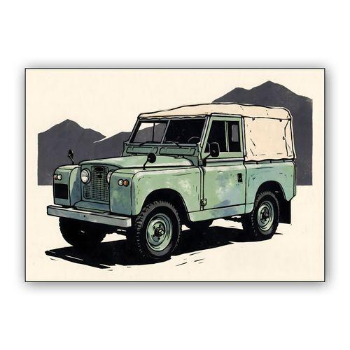 Land Rover Series IIA: Mountain Woodcut Expedition wall art poster