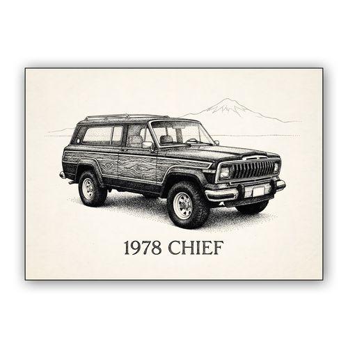 1978 Jeep Cherokee Chief: Stippled 4x4 Portrait wall art poster
