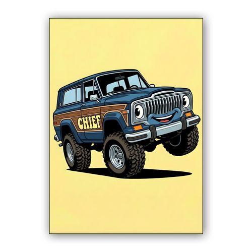 Playful Jeep Cherokee Chief: The Happy Off-Roader wall art poster