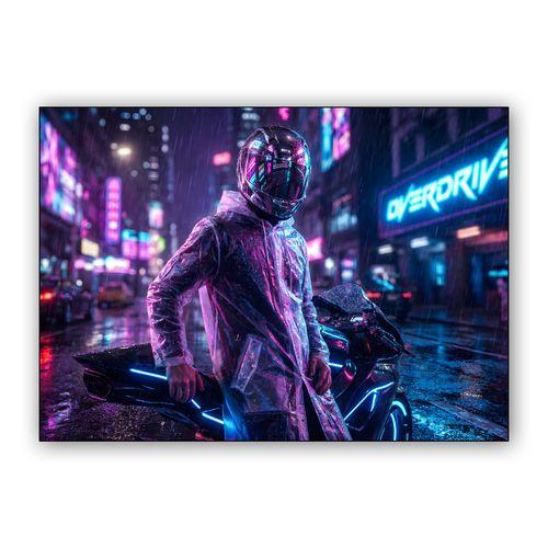 Neon Overdrive Rider wall art poster