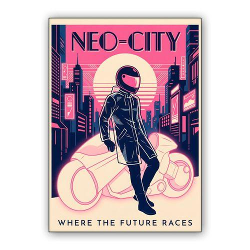 Neo-City: Where the Future Races wall art poster