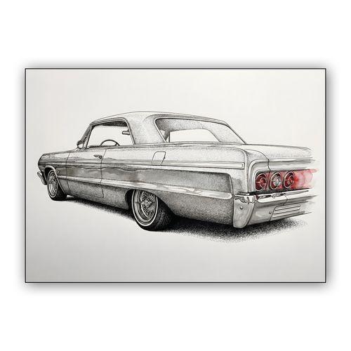 Stippled '64 Impala Reflection wall art poster