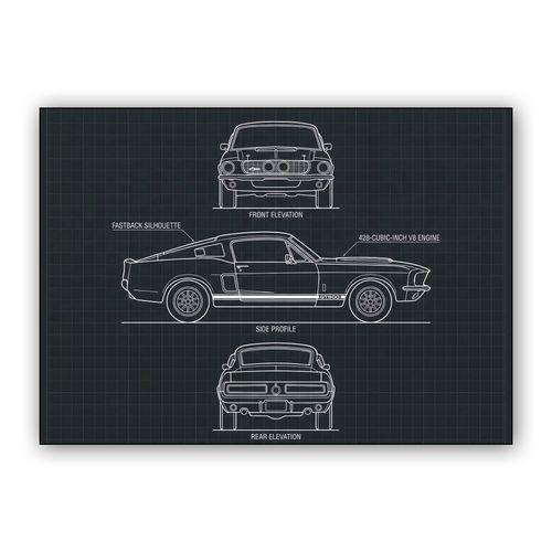 Shelby GT500 Technical Blueprint wall art poster