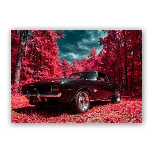 Infrared Muscle: 1969 Camaro SS in Crimson Forest wall art poster