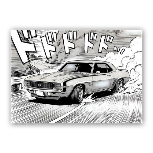 Camaro SS Manga Drift Attack wall art poster