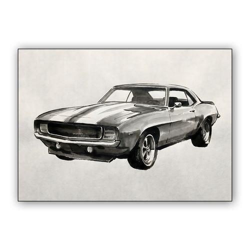 Ink & Iron: 1969 Camaro SS Monochrome Sketch wall art poster