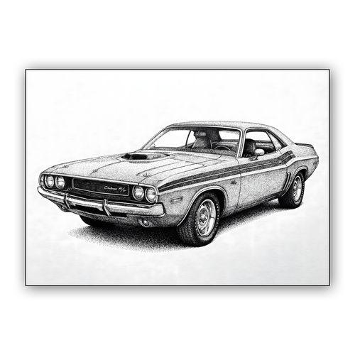 Dodge Challenger R/T Hand-Drawn Stippling Art wall art poster