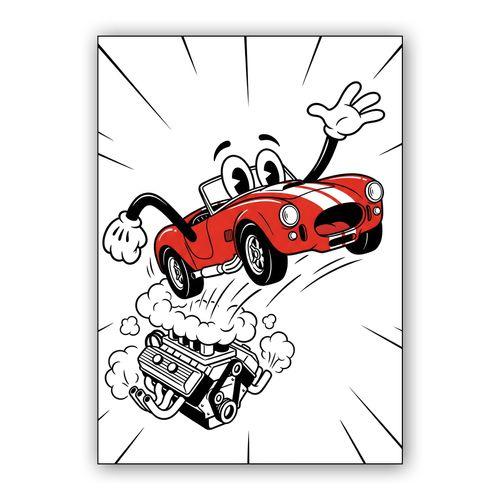 Whimsical Red Shelby Cobra Cartoon wall art poster