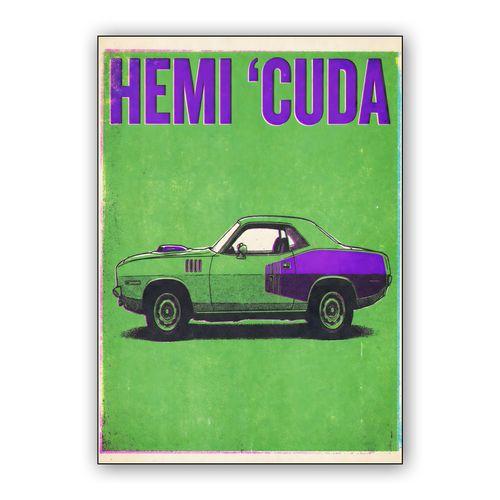 Hemi 'Cuda Retro Risograph Illustration wall art poster