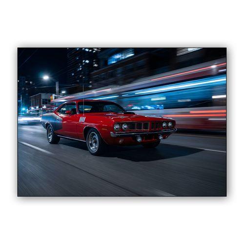 Red 'Cuda Urban Night Pursuit wall art poster
