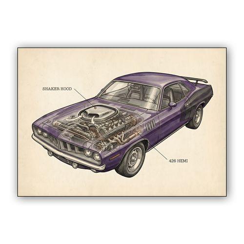 Hemi 'Cuda Anatomy: Technical Cutaway Illustration wall art poster