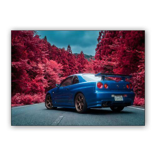 Crimson Mountain Pass: Nissan Skyline GT-R R34 wall art poster