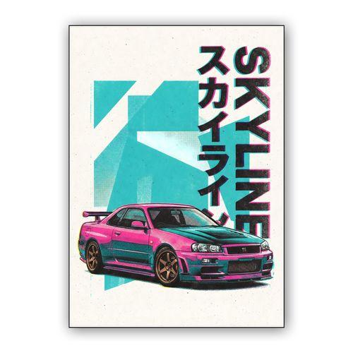 Skyline GT-R R34 Vaporwave Halftone Illustration wall art poster