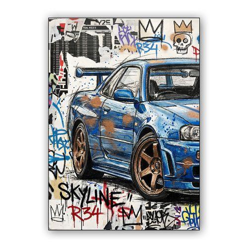 R34 Skyline: Neo-Expressionist Street Legend wall art poster