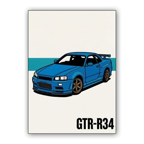 Nissan Skyline GT-R R34 Minimalist Blue Illustration wall art poster