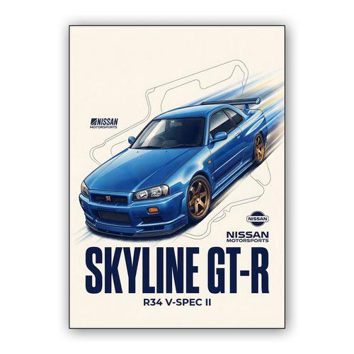 Nissan Skyline GT-R R34 V-Spec II Motorsports Illustration wall art poster