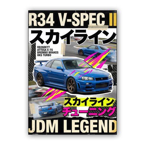 Skyline R34 V-Spec II JDM Legend Zine Poster wall art poster