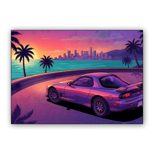 Mazda RX-7 FD Synthwave Sunset Drive wall art poster
