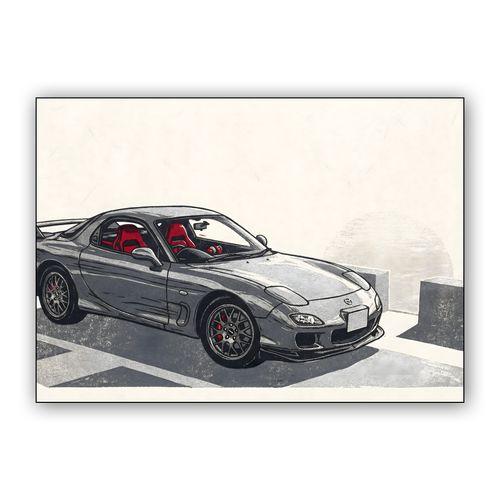 Mazda RX-7 Spirit R Woodcut Study wall art poster