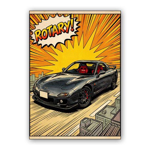 Mazda RX-7 Spirit R: Rotary Comic Action wall art poster