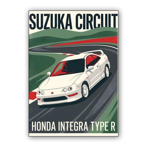 Suzuka Circuit: Honda Integra Type R Vintage Travel Poster wall art poster