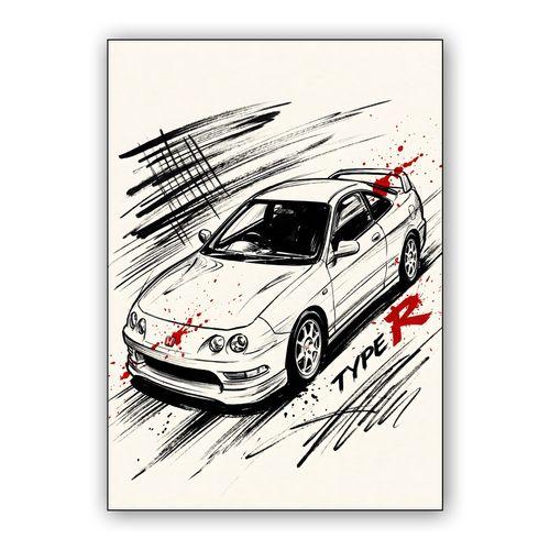 Honda Integra Type R DC2: Red Splash Ink Art wall art poster