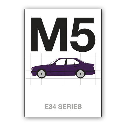BMW E34 M5 Minimalist Purple Profile wall art poster