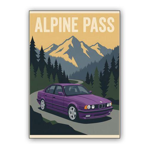 BMW E34 M5 Alpine Pass Travel Poster wall art poster