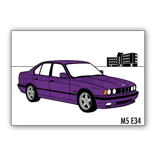 BMW E34 M5 Minimalist Purple Sedan wall art poster