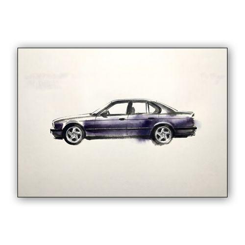 BMW E34 M5: Techno Violet Watercolor Illustration wall art poster