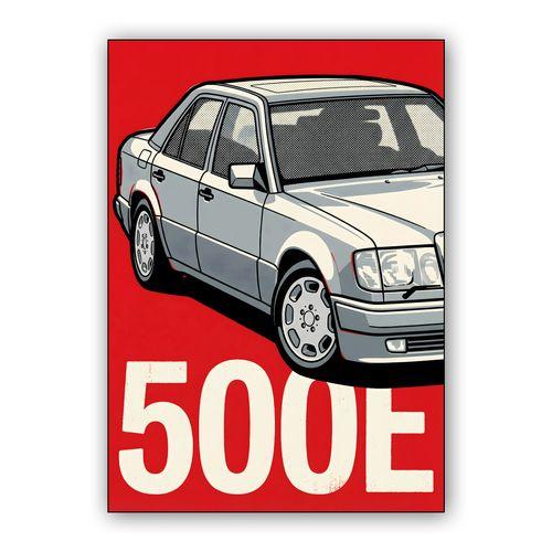 Mercedes-Benz 500E Red Pop Art Illustration wall art poster
