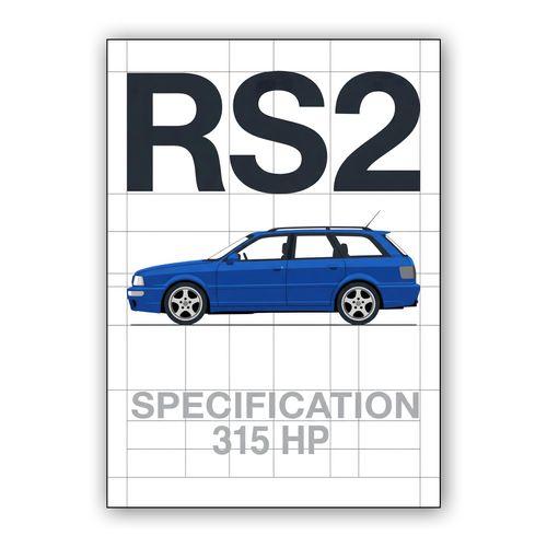 Audi RS2 Avant Nogaro Blue Technical Spec Illustration wall art poster
