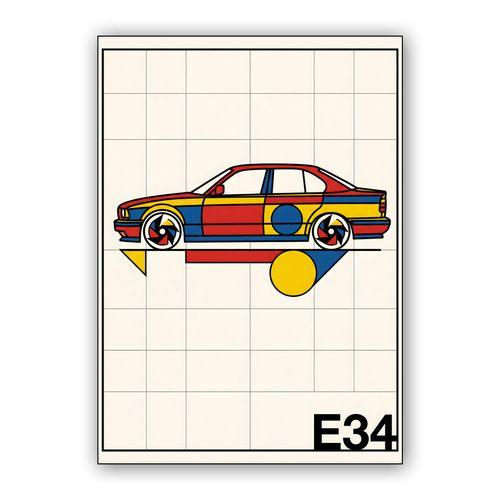 BMW E34: Bauhaus Grid Composition wall art poster