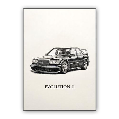 Mercedes 190E Evolution II: Stippling Portrait wall art poster
