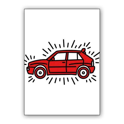 Lancia Delta Integrale: Vibrant Red Doodle wall art poster