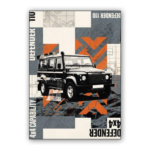 Land Rover Defender 110 - 4x4 Capability Technical Collage wall art poster