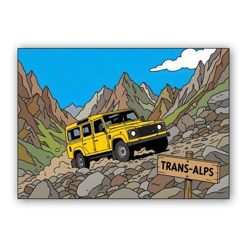 Land Rover Defender 110 - Yellow Trans-Alps Expedition wall art poster