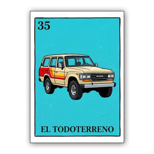 El Todoterreno: Toyota Land Cruiser 60 Series Loteria Card Art wall art poster