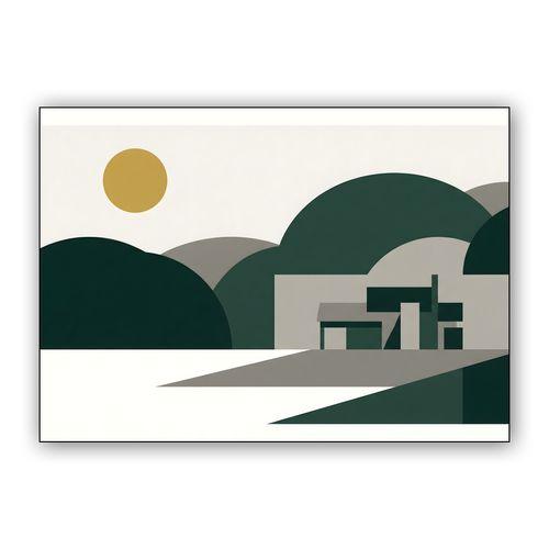 Modernist Hillside Retreat - Geometric Landscape wall art poster