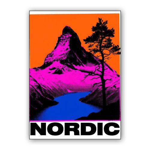 Nordic Peak: Vibrant Matterhorn Halftone Illustration wall art poster