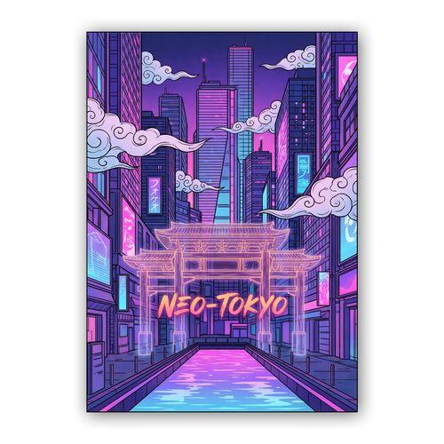 Neo-Tokyo Holographic Gateway wall art poster