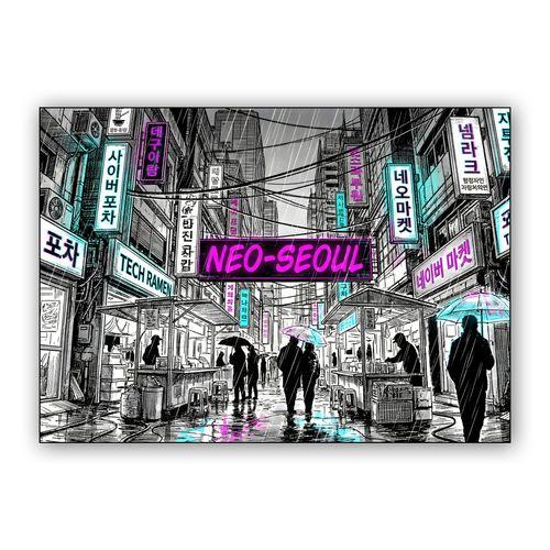 Neon Drizzle in Neo-Seoul wall art poster