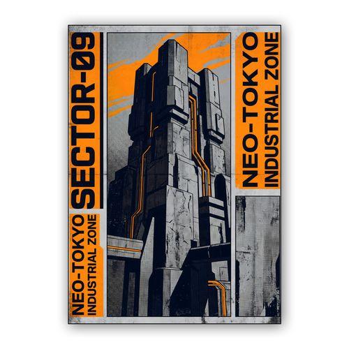 Neo-Tokyo Sector-09: Industrial Monolith wall art poster